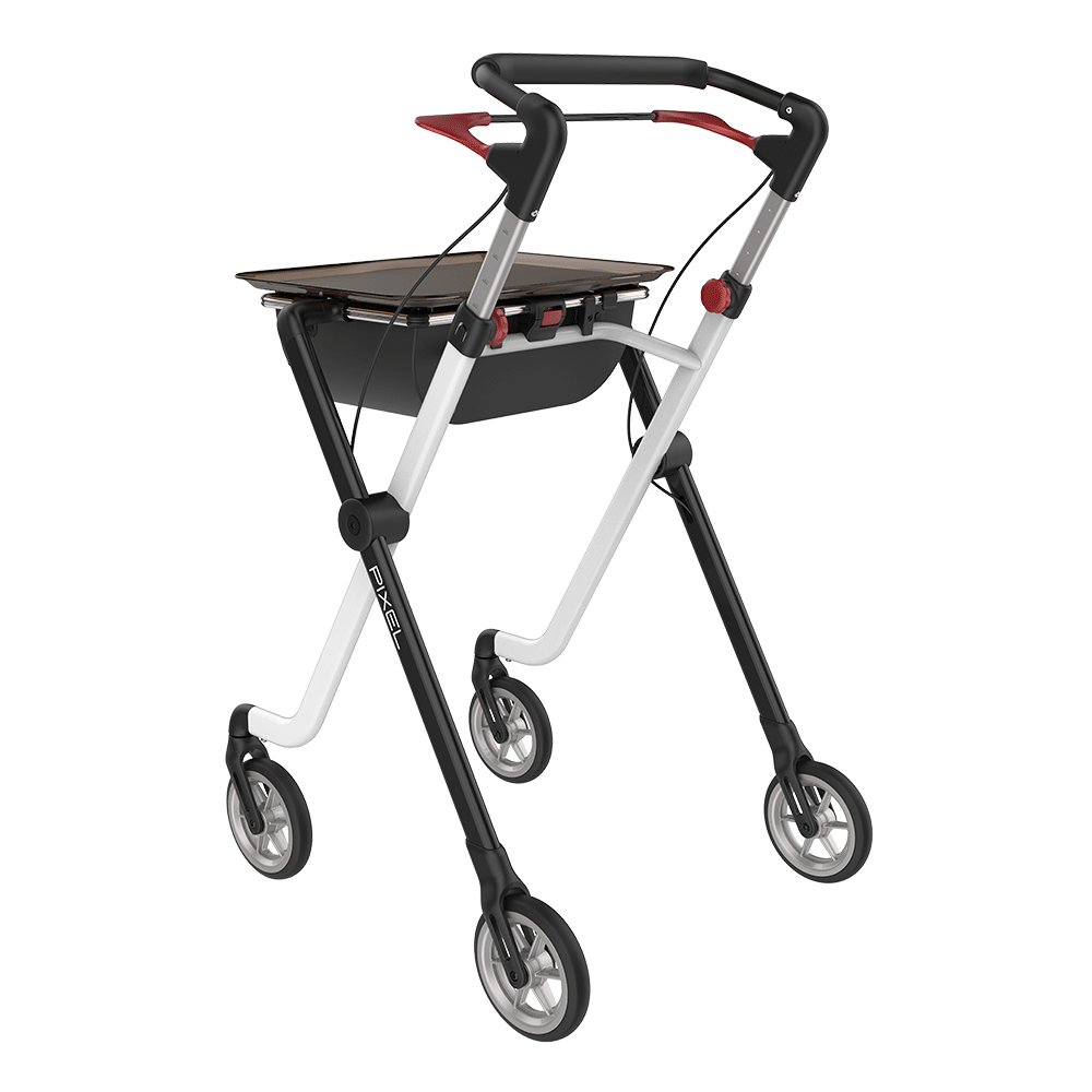 Rehasense | Space Pixel Rollator Range | Premium Indoor Rollator with Convenient Features Black White Back Left