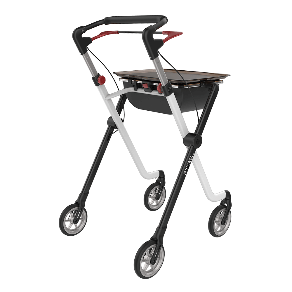 Rehasense | Space Pixel Rollator Range | Premium Indoor Rollator with Convenient Features Black White Back Right