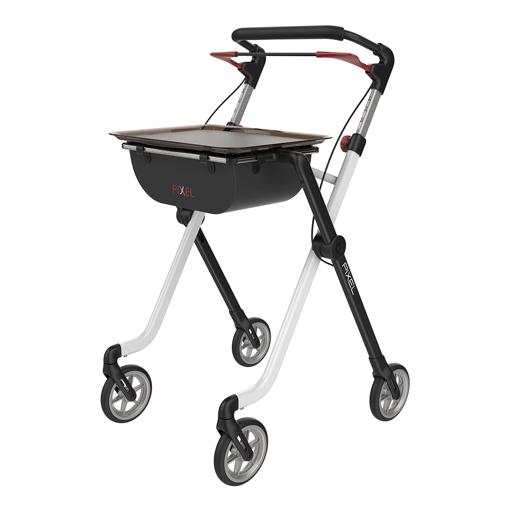 Rehasense | Space Pixel Rollator Range | Premium Indoor Rollator with Convenient Features Black White Front Left