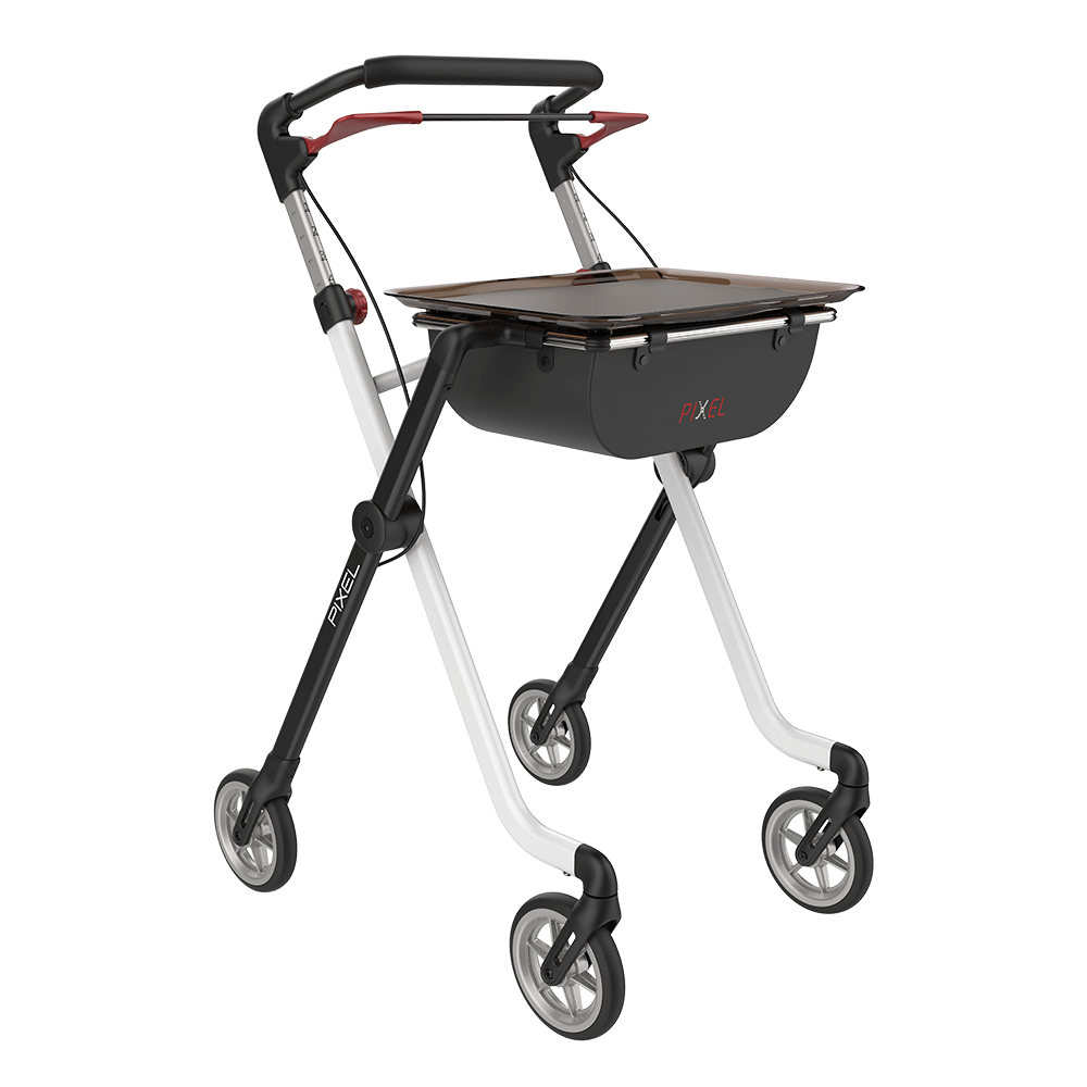 Rehasense | Space Pixel Rollator Range | Premium Indoor Rollator with Convenient Features Black White Front Right