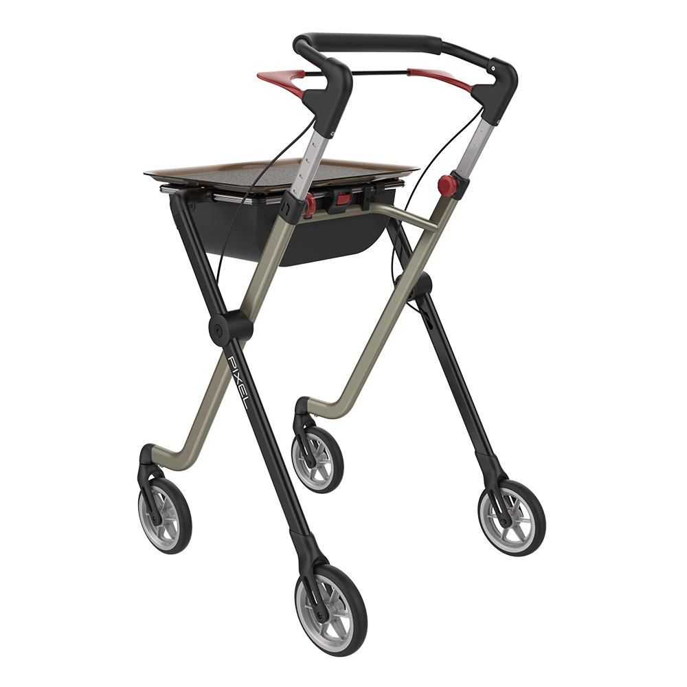 Rehasense | Space Pixel Rollator Range | Premium Indoor Rollator with Convenient Features Champagne Black Back Left