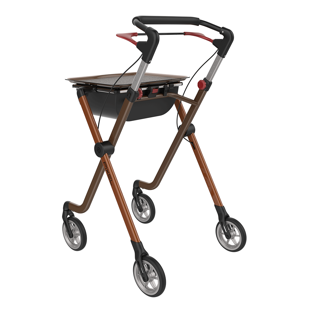 Rehasense | Space Pixel Rollator Range | Premium Indoor Rollator with Convenient Features Toffee Brown Back Left