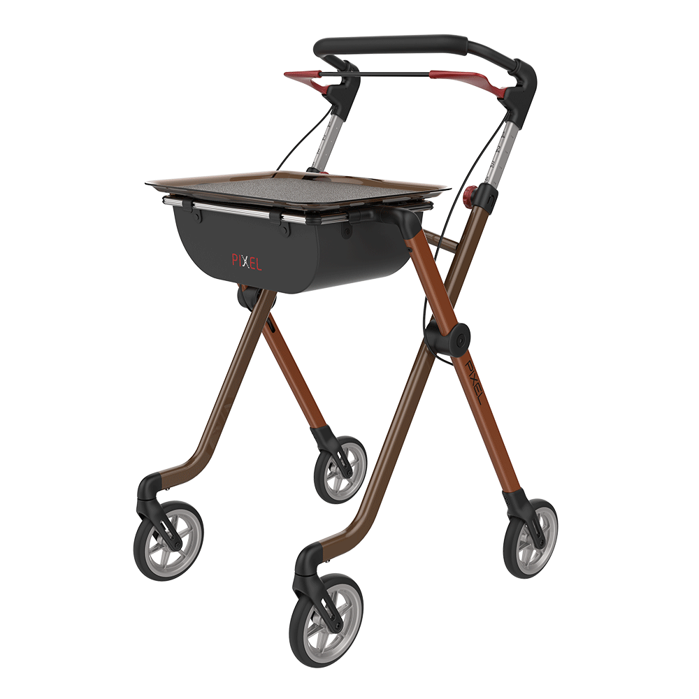Rehasense | Space Pixel Rollator Range | Premium Indoor Rollator with Convenient Features Toffee Brown Front Left