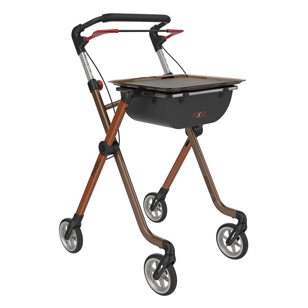 Rehasense | Space Pixel Rollator Range | Premium Indoor Rollator with Convenient Features Toffee Brown Front Right