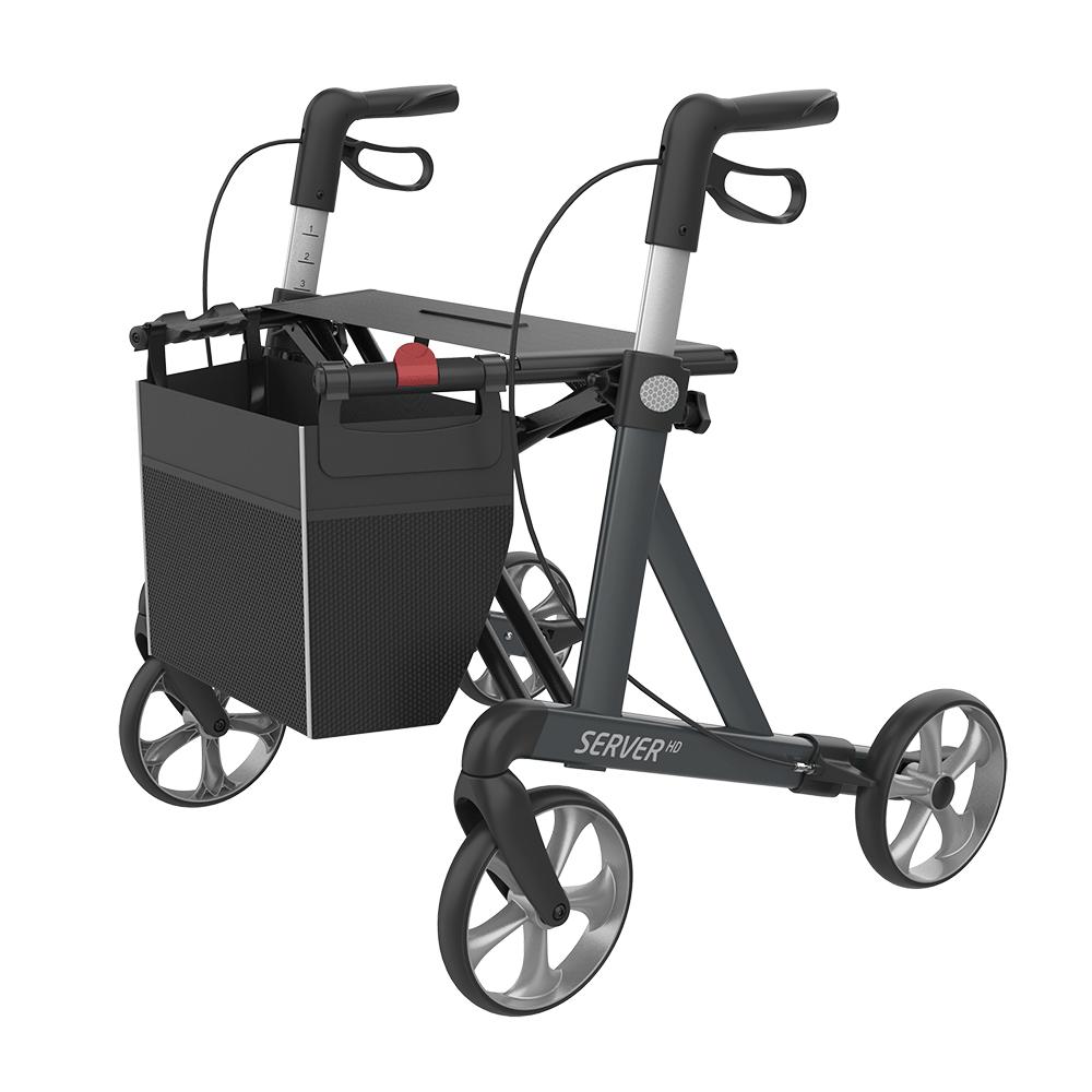 Rehasense | Server HD Rollator Range | Robust Design for Enhanced Safety and Comfort Grey Front Left