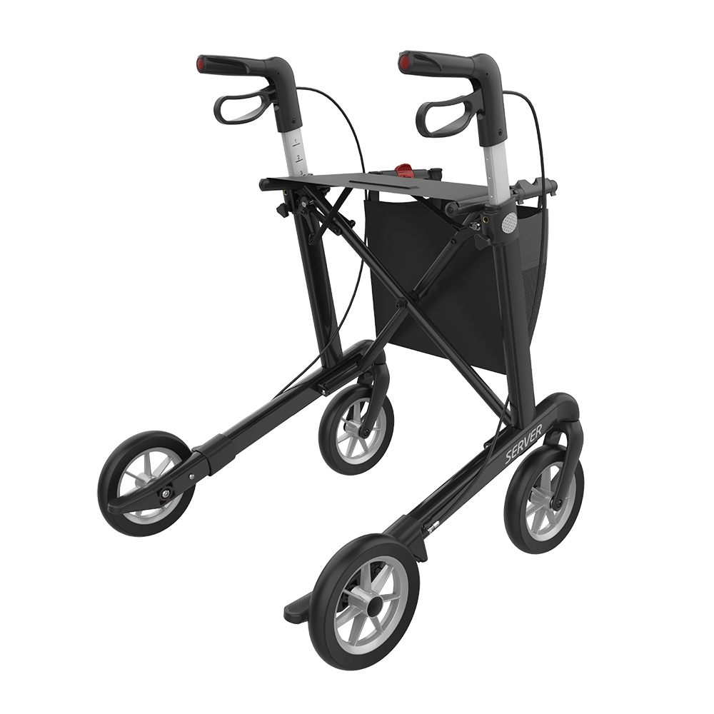 Rehasense | Server Rollator Range | The Elegant Classic Aluminium Rollator with Added Comfort and Accessibility Features Black Back Right