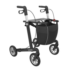 Rehasense | Server Rollator Range | The Elegant Classic Aluminium Rollator with Added Comfort and Accessibility Features Black Front Right