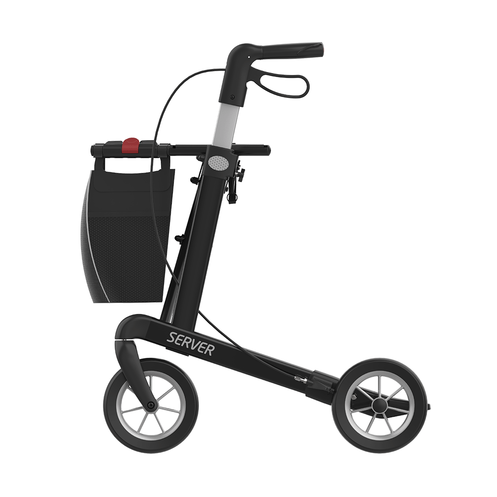 Rehasense | Server Rollator Range | The Elegant Classic Aluminium Rollator with Added Comfort and Accessibility Features Black Left Side