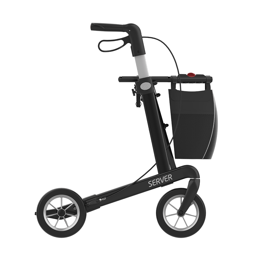 Rehasense | Server Rollator Range | The Elegant Classic Aluminium Rollator with Added Comfort and Accessibility Features Black Right Side