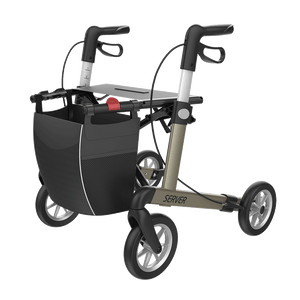 Rehasense | Server Rollator Range | The Elegant Classic Aluminium Rollator with Added Comfort and Accessibility Features Champagne Front Left