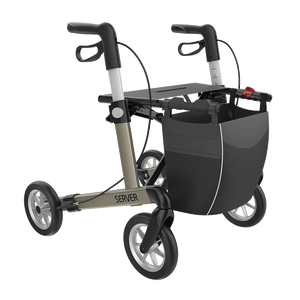 Rehasense | Server Rollator Range | The Elegant Classic Aluminium Rollator with Added Comfort and Accessibility Features Champagne Front Right