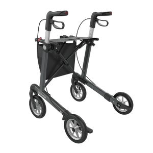 Rehasense | Server Rollator Range | The Elegant Classic Aluminium Rollator with Added Comfort and Accessibility Features Grey Back Left