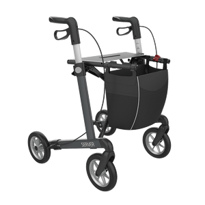 Rehasense | Server Rollator Range | The Elegant Classic Aluminium Rollator with Added Comfort and Accessibility Features Grey Front Right