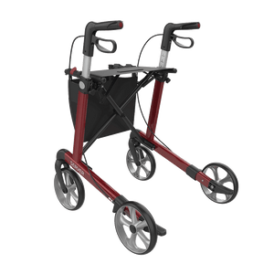 Rehasense | Server Rollator Range | The Elegant Classic Aluminium Rollator with Added Comfort and Accessibility Features Red Back Left