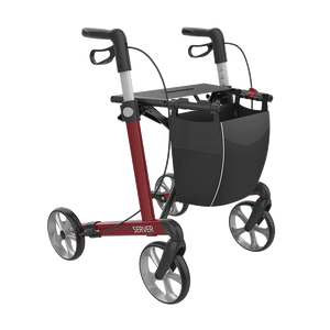 Rehasense | Server Rollator Range | The Elegant Classic Aluminium Rollator with Added Comfort and Accessibility Features Red Front Right