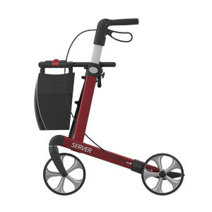 Rehasense | Server Rollator Range | The Elegant Classic Aluminium Rollator with Added Comfort and Accessibility Features Red Left Side