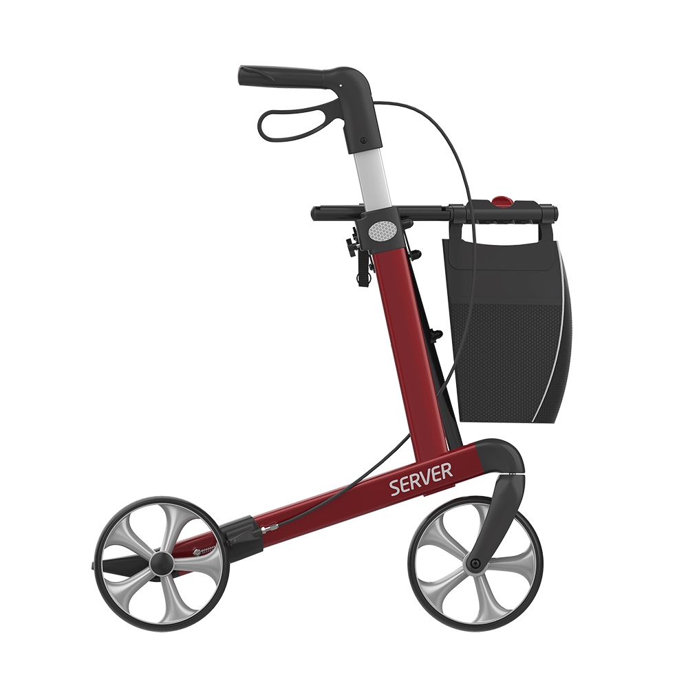 Rehasense | Server Rollator Range | The Elegant Classic Aluminium Rollator with Added Comfort and Accessibility Features Red Right Side