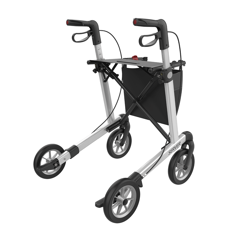 Rehasense | Server Rollator Range | The Elegant Classic Aluminium Rollator with Added Comfort and Accessibility Features White Back Right