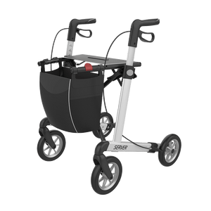 Rehasense | Server Rollator Range | The Elegant Classic Aluminium Rollator with Added Comfort and Accessibility Features White Front Left