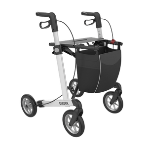 Rehasense | Server Rollator Range | The Elegant Classic Aluminium Rollator with Added Comfort and Accessibility Features White Front Right