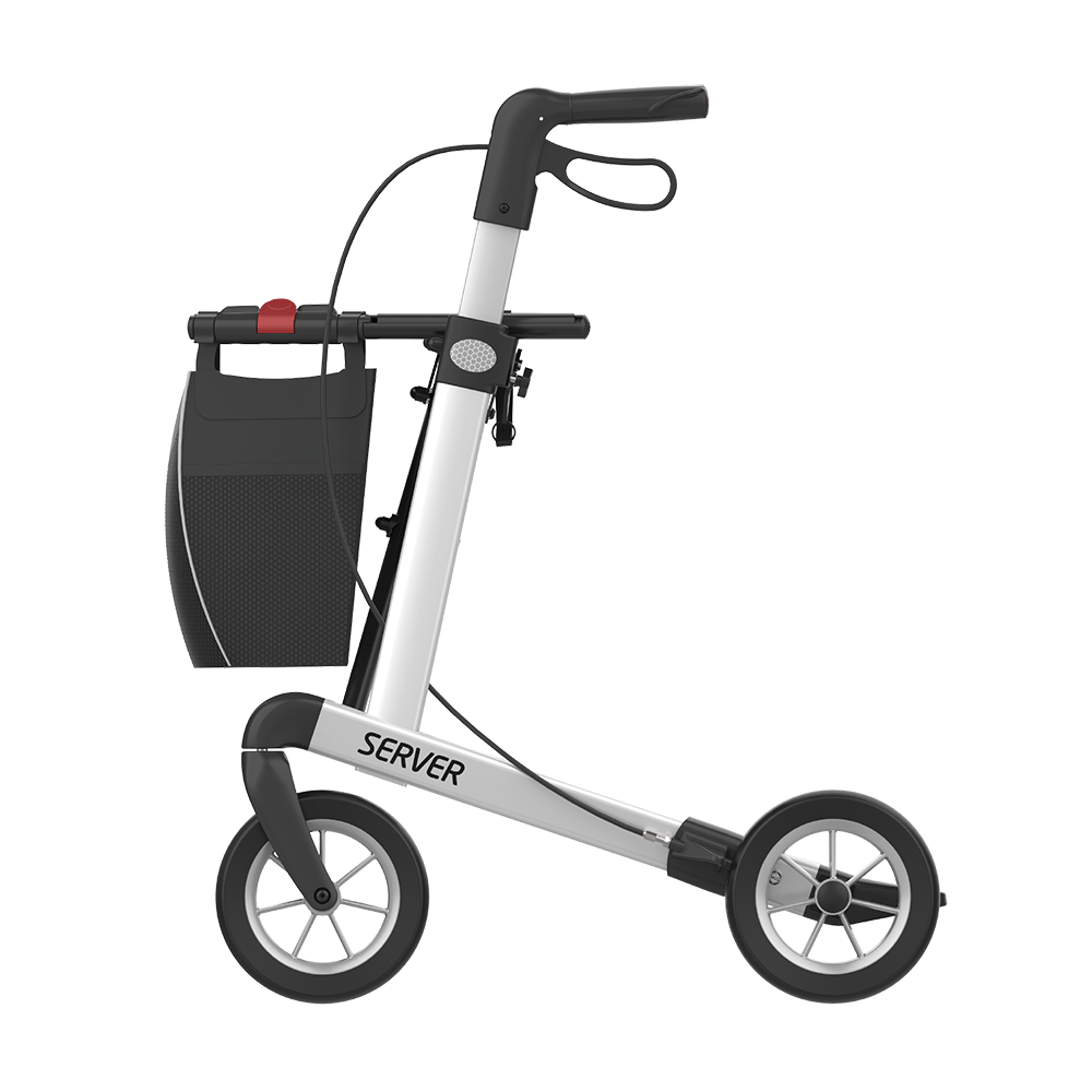 Rehasense | Server Rollator Range | The Elegant Classic Aluminium Rollator with Added Comfort and Accessibility Features White Left Side