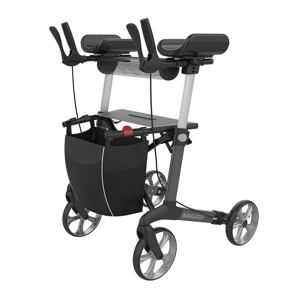 Rehasense | Server W Rollator Range | Navigator with Forearm Supports for Maximum Comfort Grey Front Left