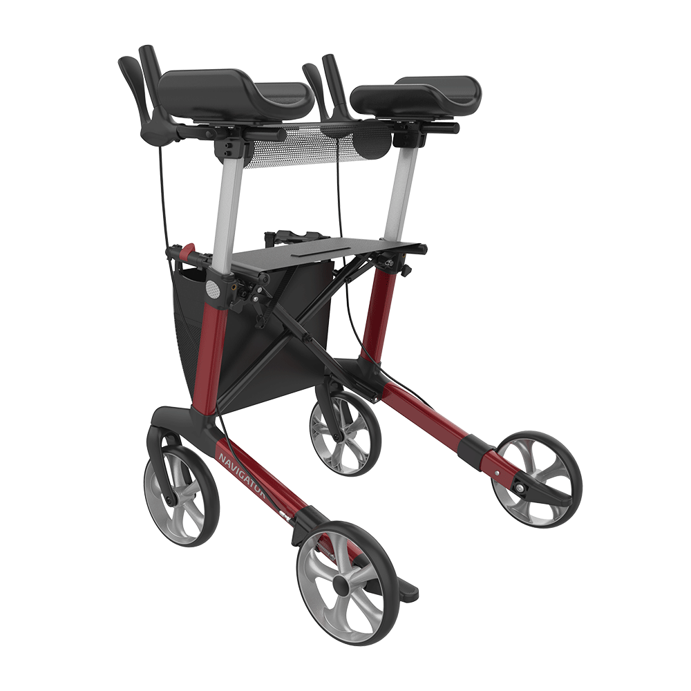Rehasense | Server W Rollator Range | Navigator with Forearm Supports for Maximum Comfort Red Back Left