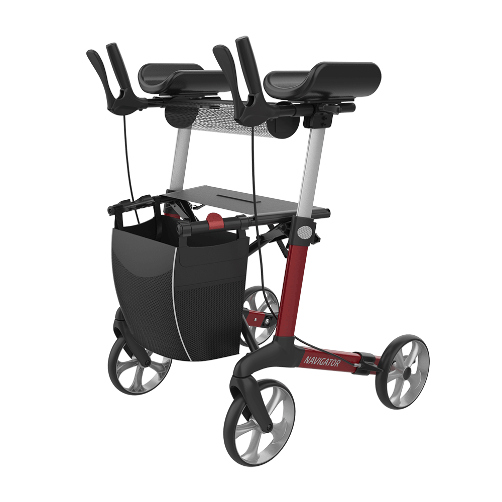 Rehasense | Server W Rollator Range | Navigator with Forearm Supports for Maximum Comfort Red Front Left