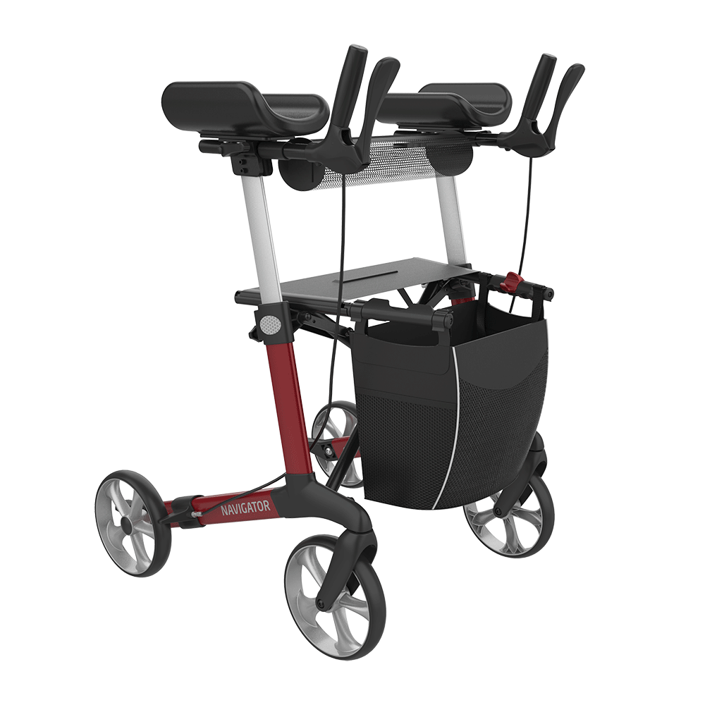 Rehasense | Server W Rollator Range | Navigator with Forearm Supports for Maximum Comfort Red Front Right