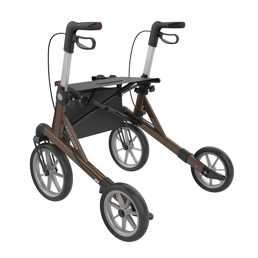Rehasense | Server XC Explorer Rollator Range | Foldable Rollator with Ergonomic Features for Maximum Comfort Brown Back Left