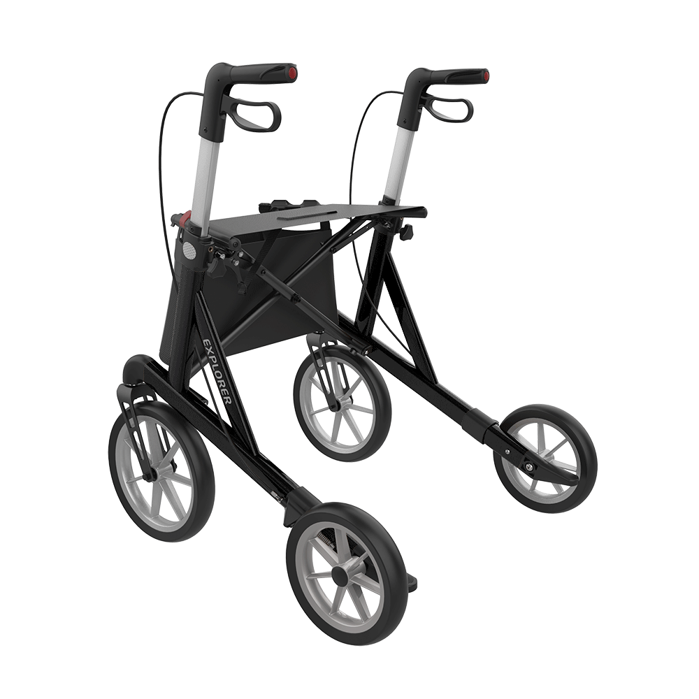 Rehasense | Server XC Explorer Rollator Range | Foldable Rollator with Ergonomic Features for Maximum Comfort Black Back Left