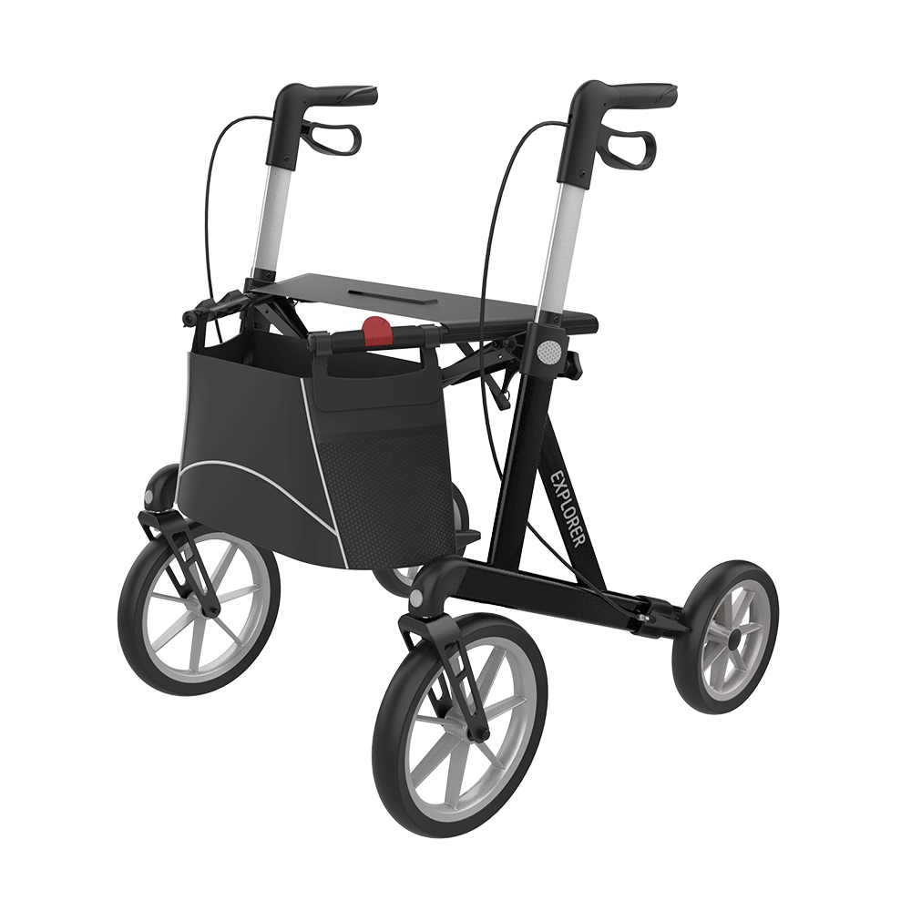 Rehasense | Server XC Explorer Rollator Range | Foldable Rollator with Ergonomic Features for Maximum Comfort Black Front Left