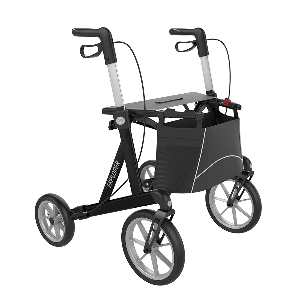Rehasense | Server XC Explorer Rollator Range | Foldable Rollator with Ergonomic Features for Maximum Comfort Black Front Right