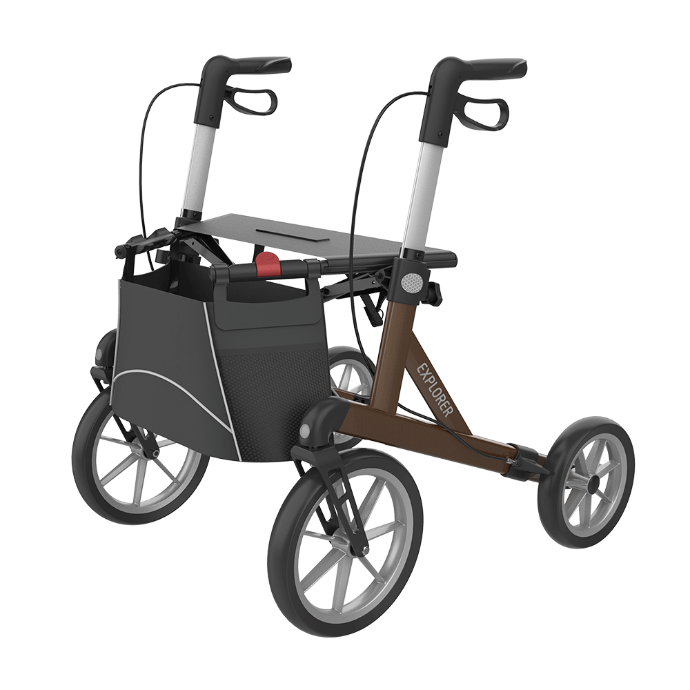 Rehasense | Server XC Explorer Rollator Range | Foldable Rollator with Ergonomic Features for Maximum Comfort Brown Front Left