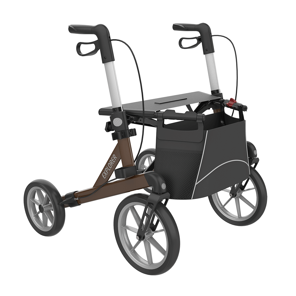 Rehasense | Server XC Explorer Rollator Range | Foldable Rollator with Ergonomic Features for Maximum Comfort Brown Front Right
