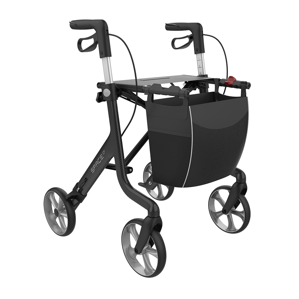 Rehasense | Space CF Rollator Range | Elegant Carbon Rollator | Enhanced Comfort and Lightweight Design Front Right