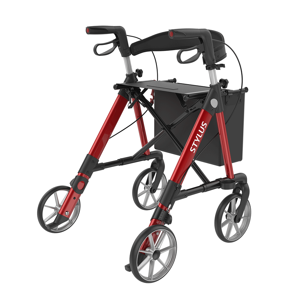 Rehasense | Stylus Rollator Range | Cost-Effective Mobility Solution with Backrest and Crutch Holder Red Back Right