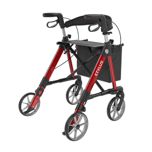 Rehasense | Stylus Rollator Range | Cost-Effective Mobility Solution with Backrest and Crutch Holder Red Back Right