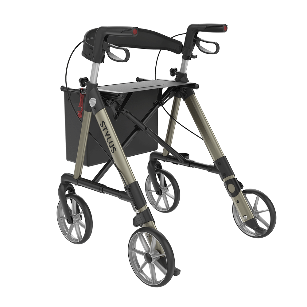 Rehasense | Stylus Rollator Range | Cost-Effective Mobility Solution with Backrest and Crutch Holder Champagne Back Left