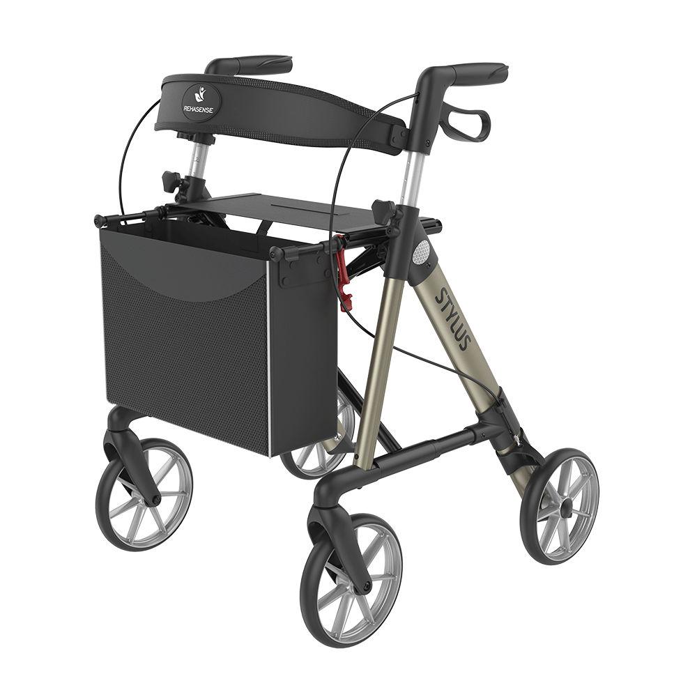Rehasense | Stylus Rollator Range | Cost-Effective Mobility Solution with Backrest and Crutch Holder Champagne Front Left