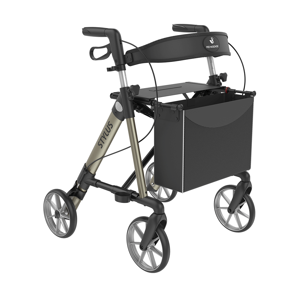 Rehasense | Stylus Rollator Range | Cost-Effective Mobility Solution with Backrest and Crutch Holder Champagne Front Right