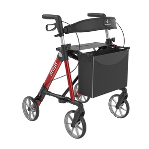 Rehasense | Stylus Rollator Range | Cost-Effective Mobility Solution with Backrest and Crutch Holder Red Front Right