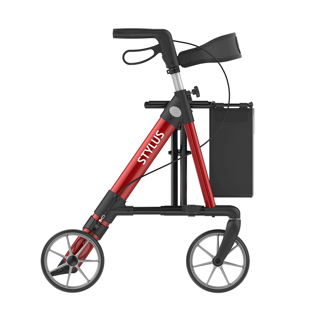 Rehasense | Stylus Rollator Range | Cost-Effective Mobility Solution with Backrest and Crutch Holder Red Right Side