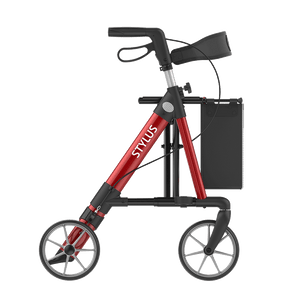 Rehasense | Stylus Rollator Range | Cost-Effective Mobility Solution with Backrest and Crutch Holder Red Right Side