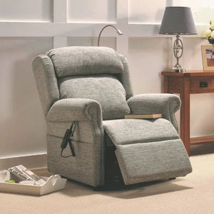 Repose Kensington, Rise and Recline Armchair Reclined in living room. Duel Motor or Tilt in Space Riser Recliner Chair for Elderly, Bariatric and Disabled