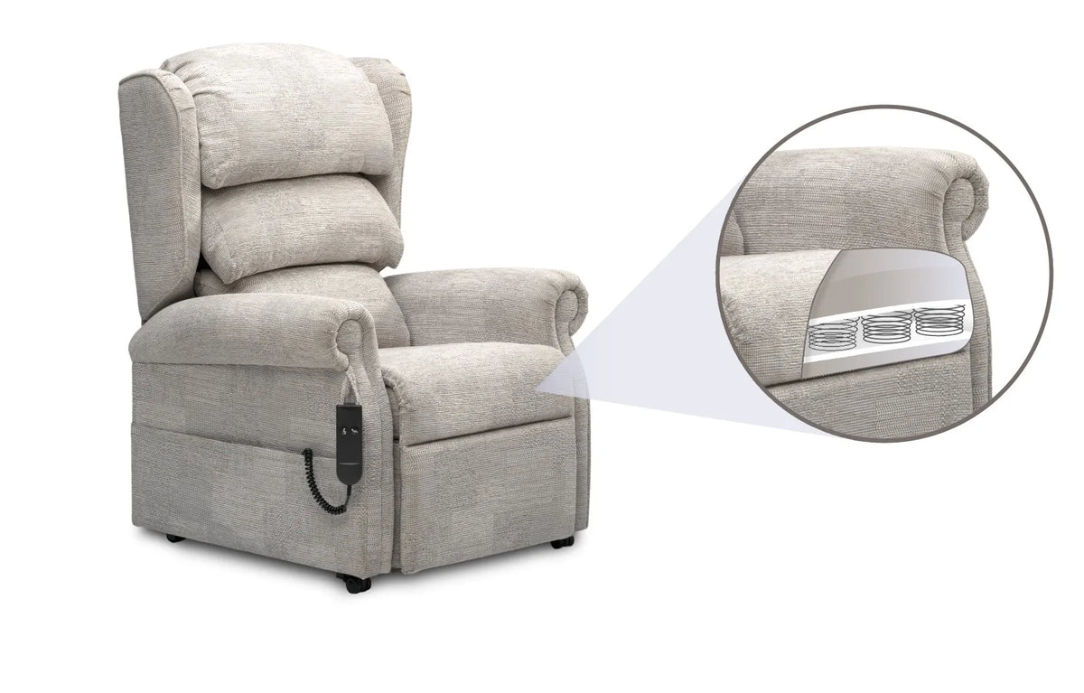 Repose Remini Express Rise and Recline Armchair Cushion with springs.with Duel Motor or Tilt in Space Riser. Recliner Chair for Elderly, Bariatric and Disabled