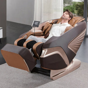 Sasaki 6 Series 5D Massage Chair in brown and tan in use