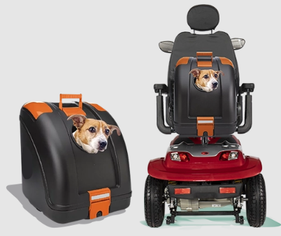 Scooterpac Tandem Mobility Scooter with lockable rear carrier to carry pets