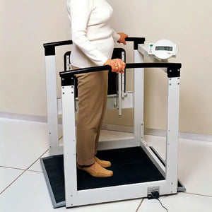 Seca 685 EMR Multifunctional Scale with a patient standing on it