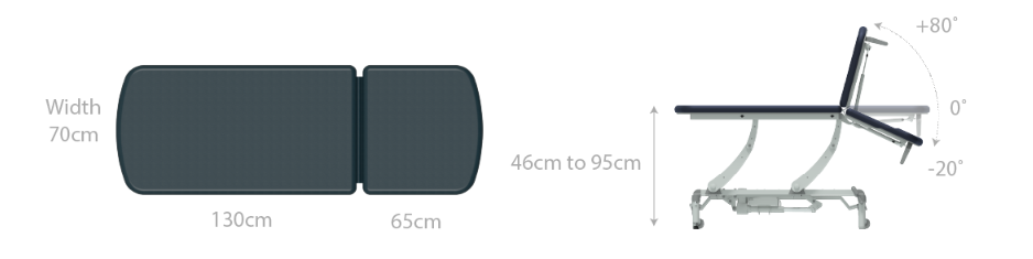 Seers CLINNOVA Clinical 2 Section Couch specifications